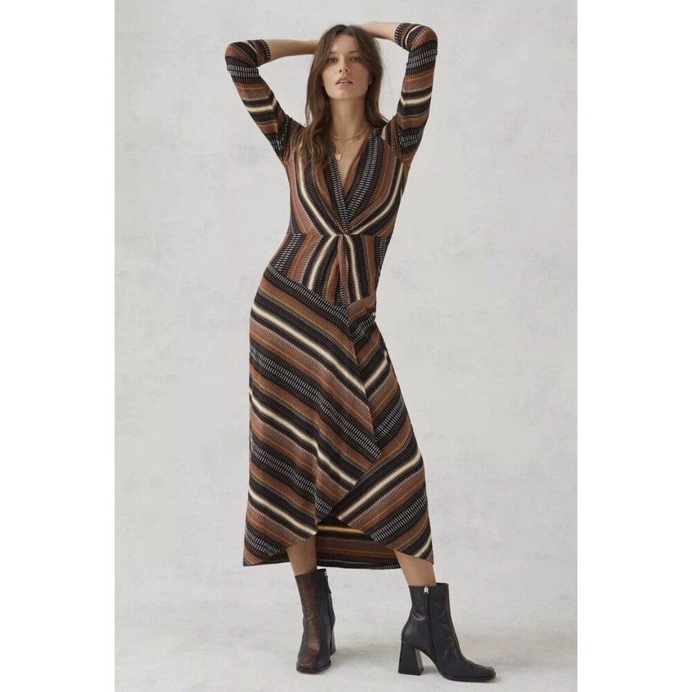 Anthropologie Maeve Striped Wrap Midi Dress Sz XS